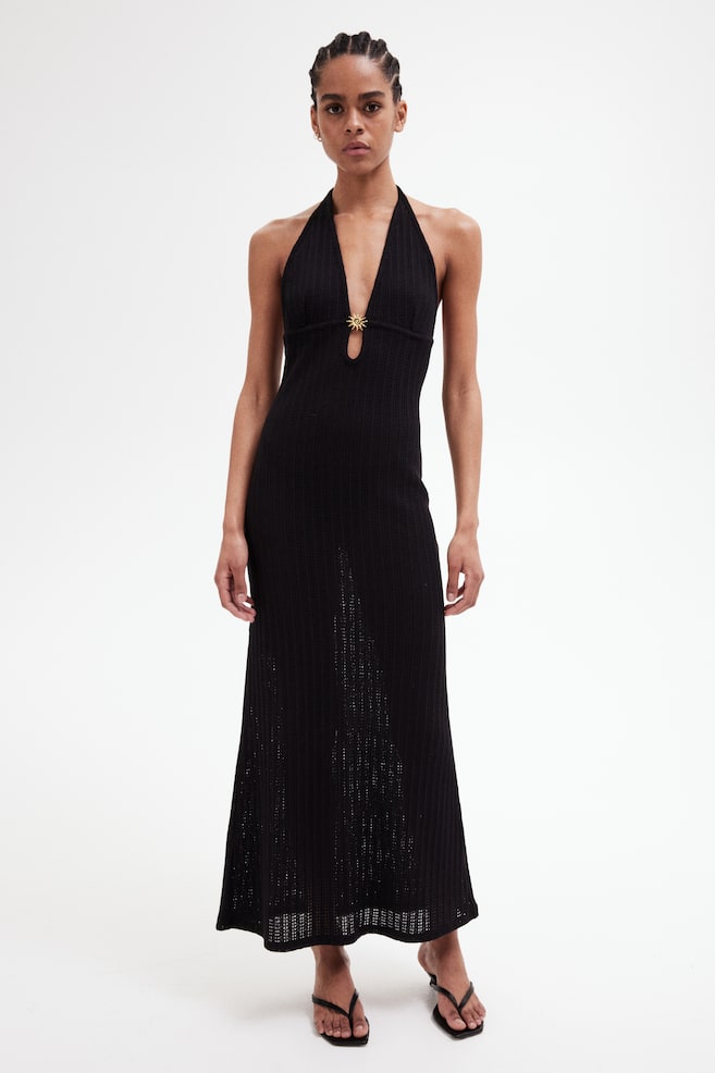 

Платье с декором из ажурной вязки H&M, черный