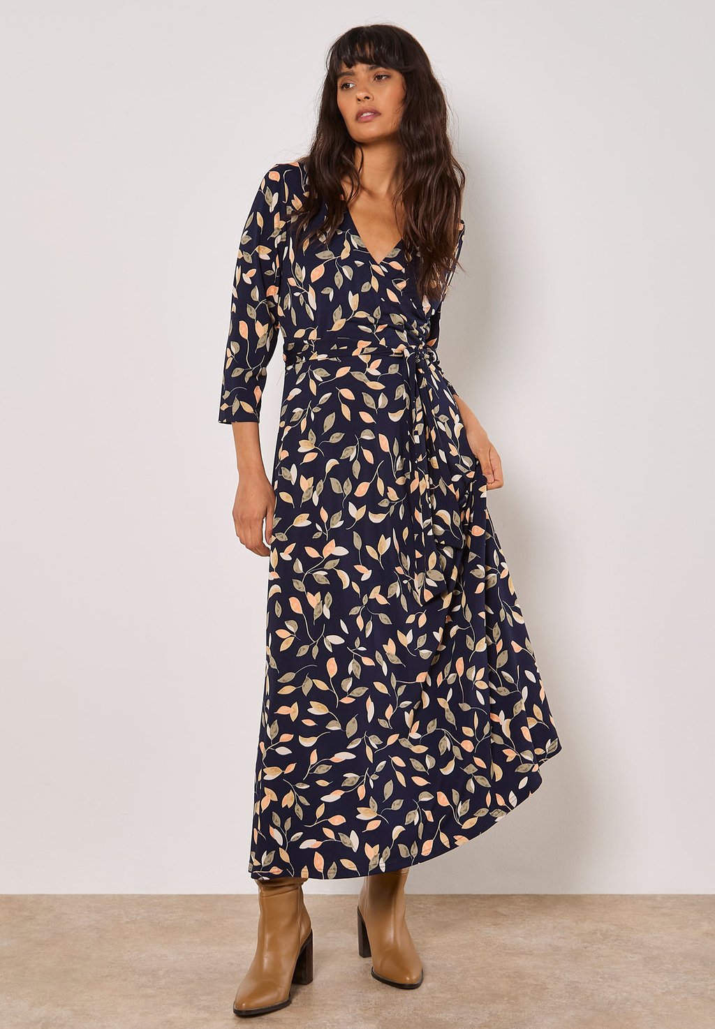 

Платье из джерси LEAF PRINT WRAP Apricot, темно-синий