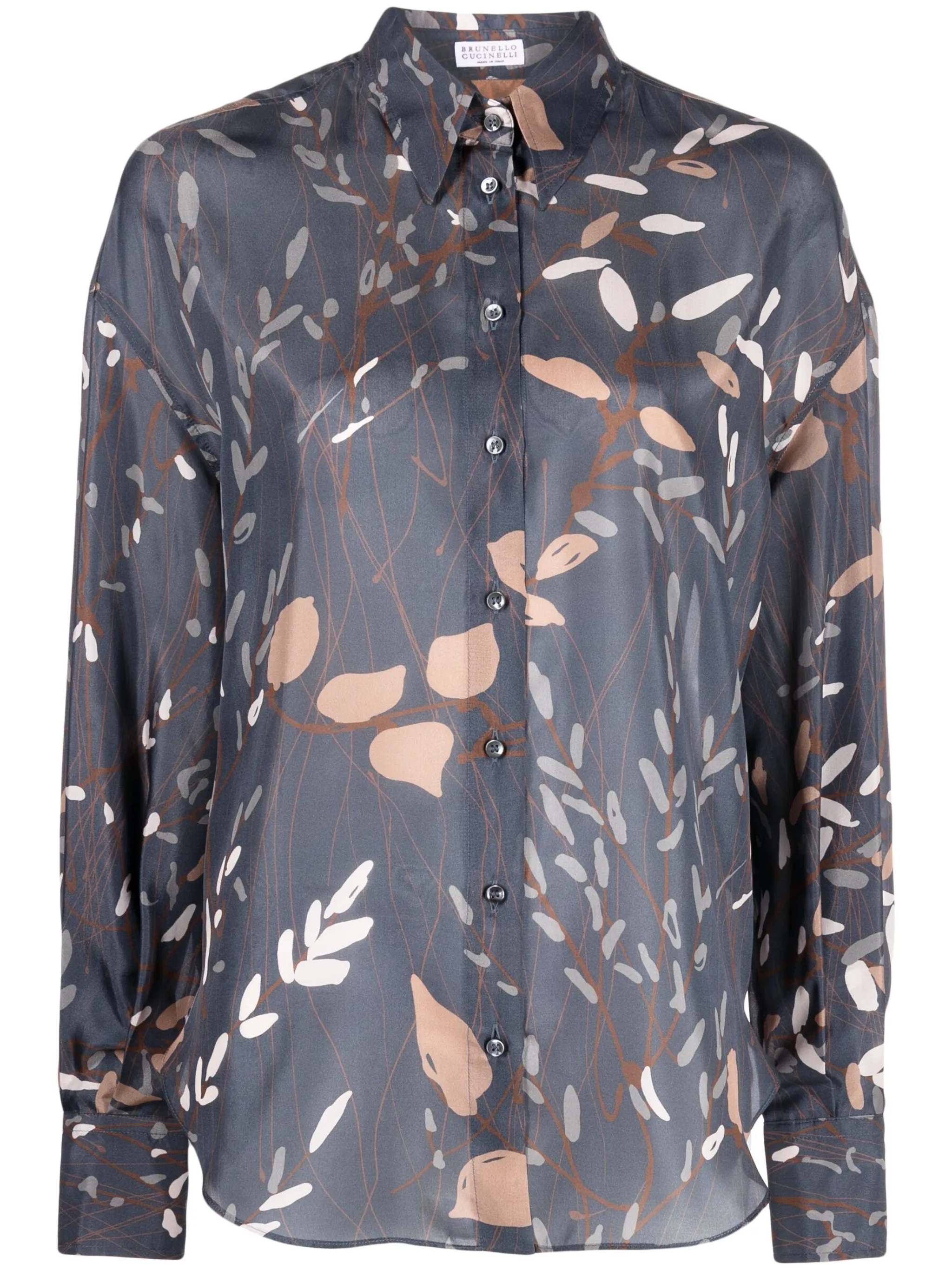 

Шелковая рубашка с принтом Brunello Cucinelli, синий