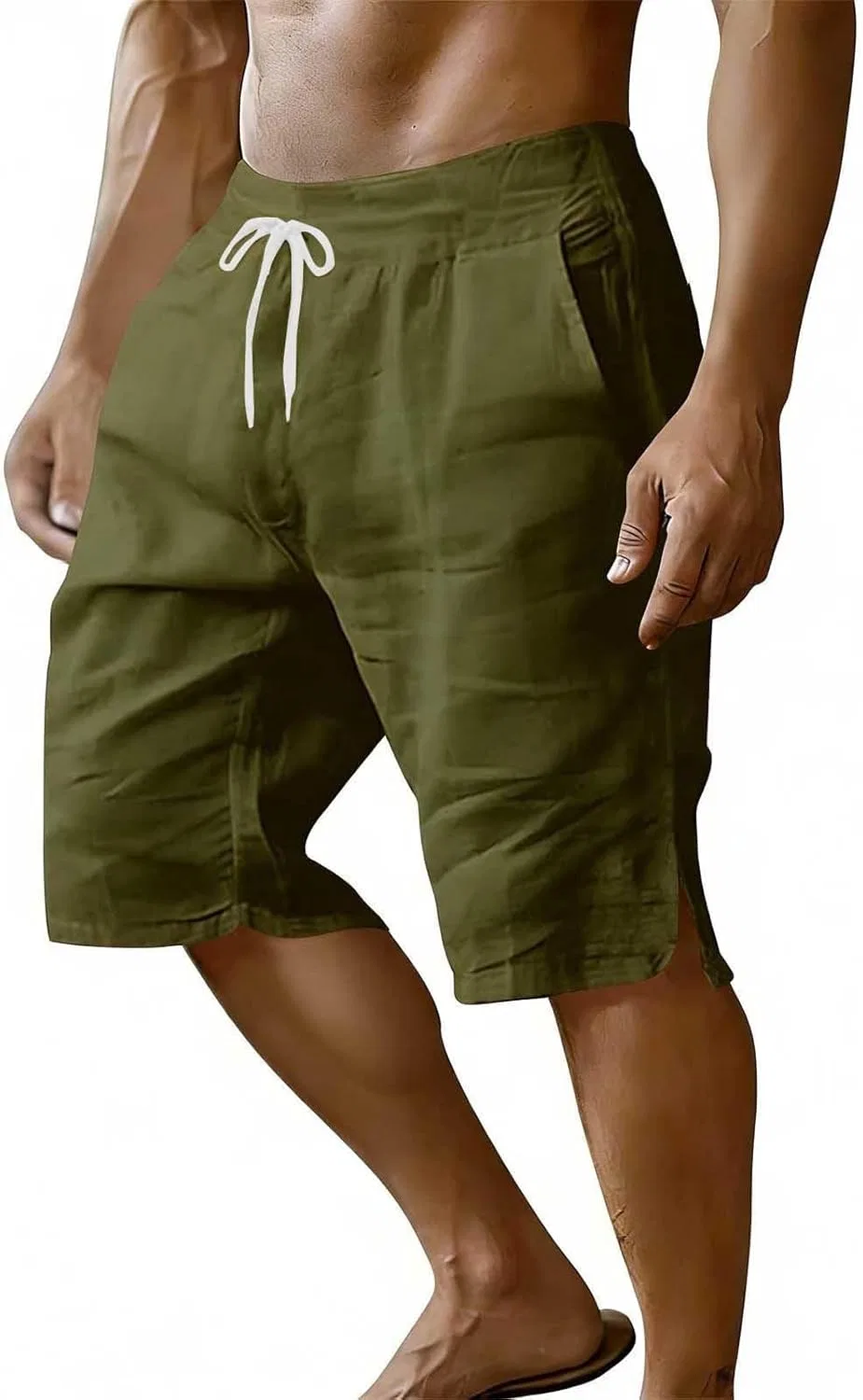 Шорты мужские льняные с завязкой, Army Green