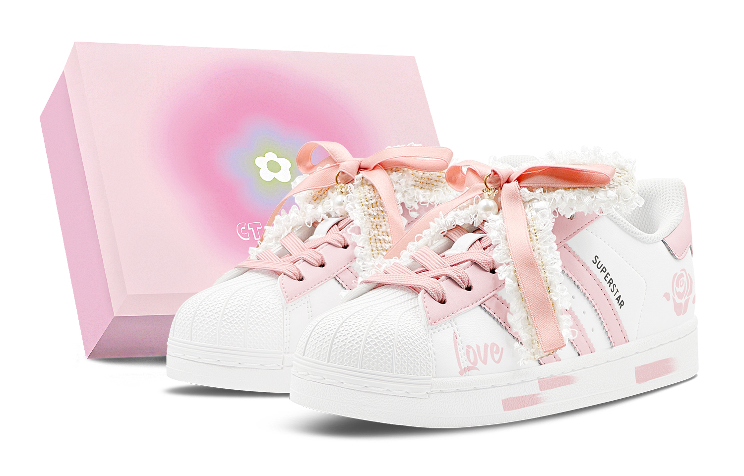 

Adidas Originals Низкие износостойкие детские кроссовки для скейтбординга SUPERSTAR Rose Letter для подростков