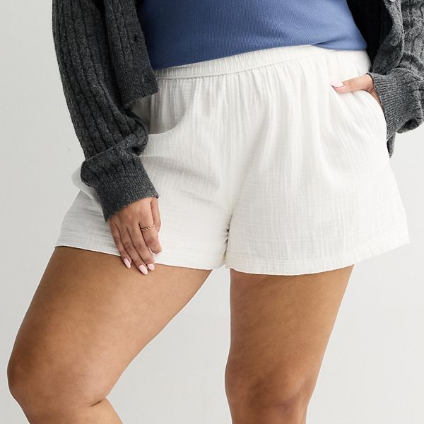 

Джинсовые шорты Juniors' plus size high rise smocked double gauze So, Modern White