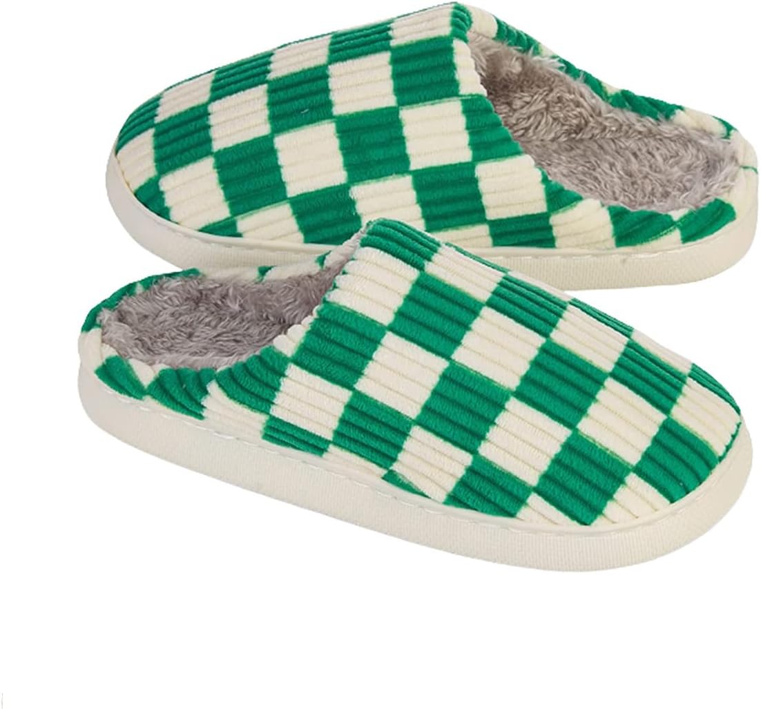 

Домашние тапочки Yueerlu для женщин и мужчин, мягкие клетчатые тапочки для мужчин и женщин с теплой подошвой из мемори-пены, для дома и улицы с подкладкой из искусственного меха, зеленый