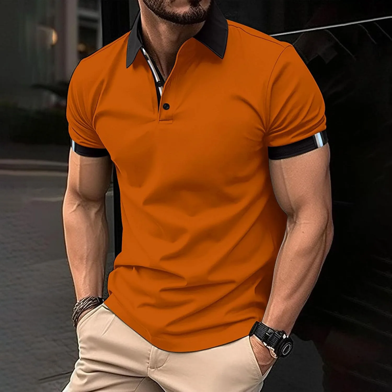 Футболка мужская Casual Henley с коротким рукавом и градиентным цветом — фото 2