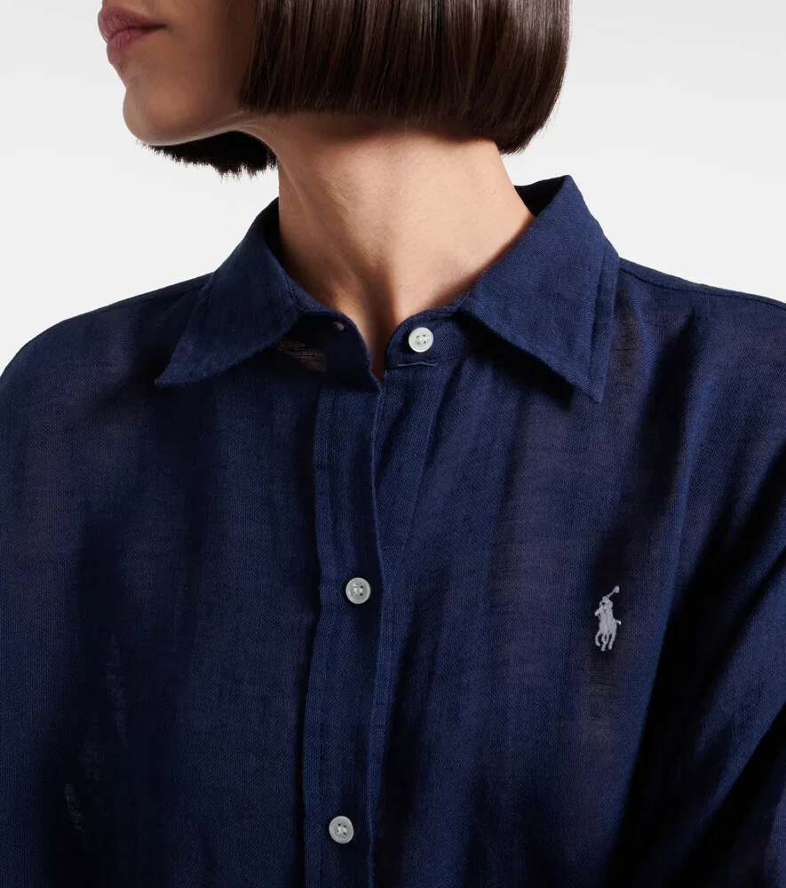 Рубашка из хлопка и льна Polo Ralph Lauren, синий — фото 3