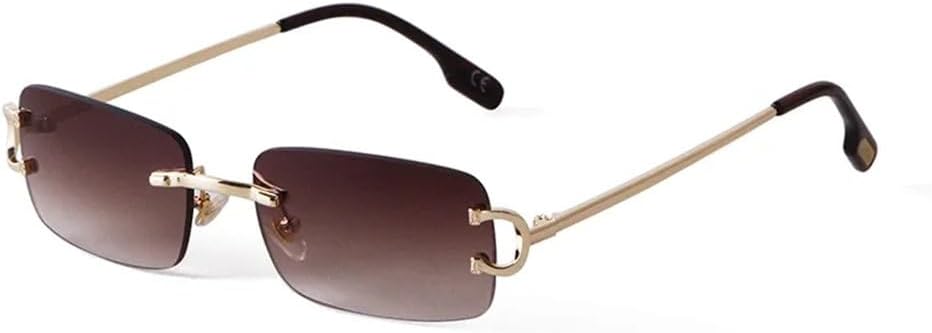 

Солнцезащитные очки в стиле ретро 2027 года, прямоугольные, без оправы, для женщин и мужчин, с золотой металлической оправой, защита от УФ-излучения UV400 MTZJH, C7 Double Tea