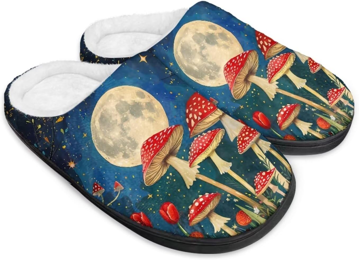 

Домашние тапочки с принтом для женщин и мужчин, зимние теплые плюшевые тапочки с нескользящей подошвой для дома и улицы Noprintge, Mushroom Moon