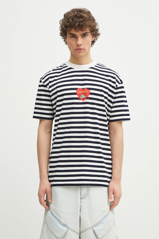 

Хлопковая футболка Bunny Heart Stripe Basic Tee бело-синяя Marcelo Burlon, темно-синий