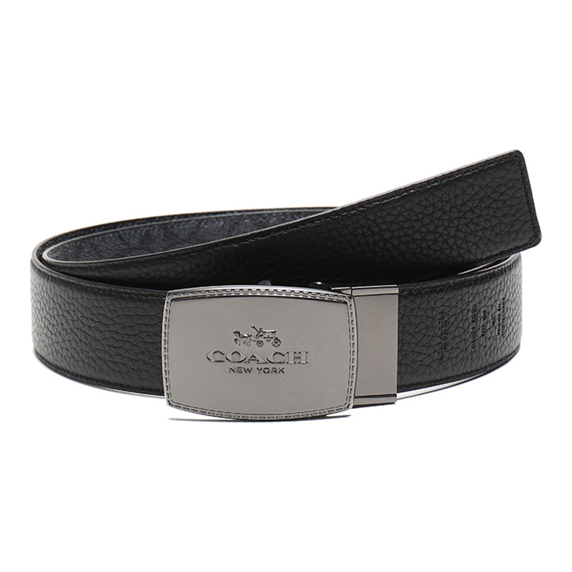 

COACH Кожаный ременный пояс мужской угольно-серый черный ширина 3.7 см, Carbon Gray Black