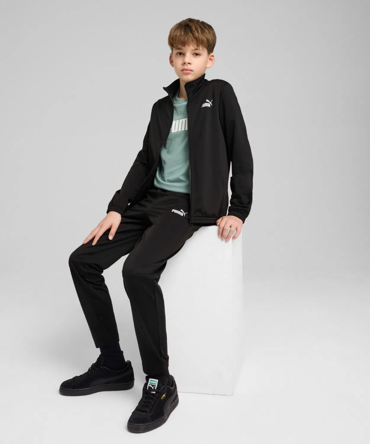 Костюм спортивный PUMA Poly Suit, 2 предмета, 120-160 см, чёрный
