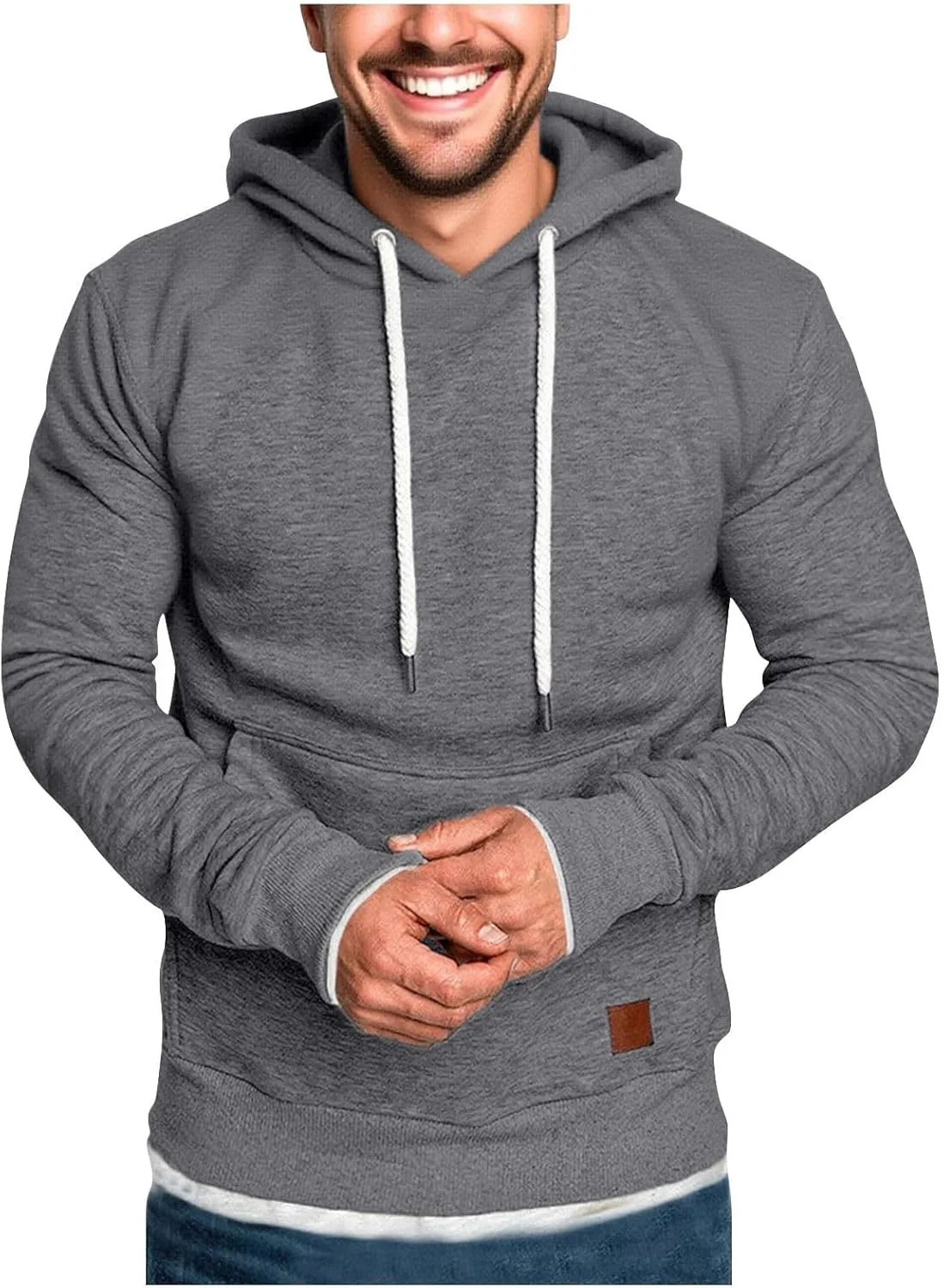 

Мужской худи с капюшоном и карманом, Long Sleeve, Solid, Plus Size