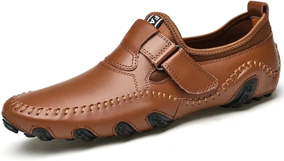 

Мужские классические кожаные повседневные туфли, офисные лоферы без шнурков, мягкие и удобные обувь для вождения и прогулок Abborora, коричневый