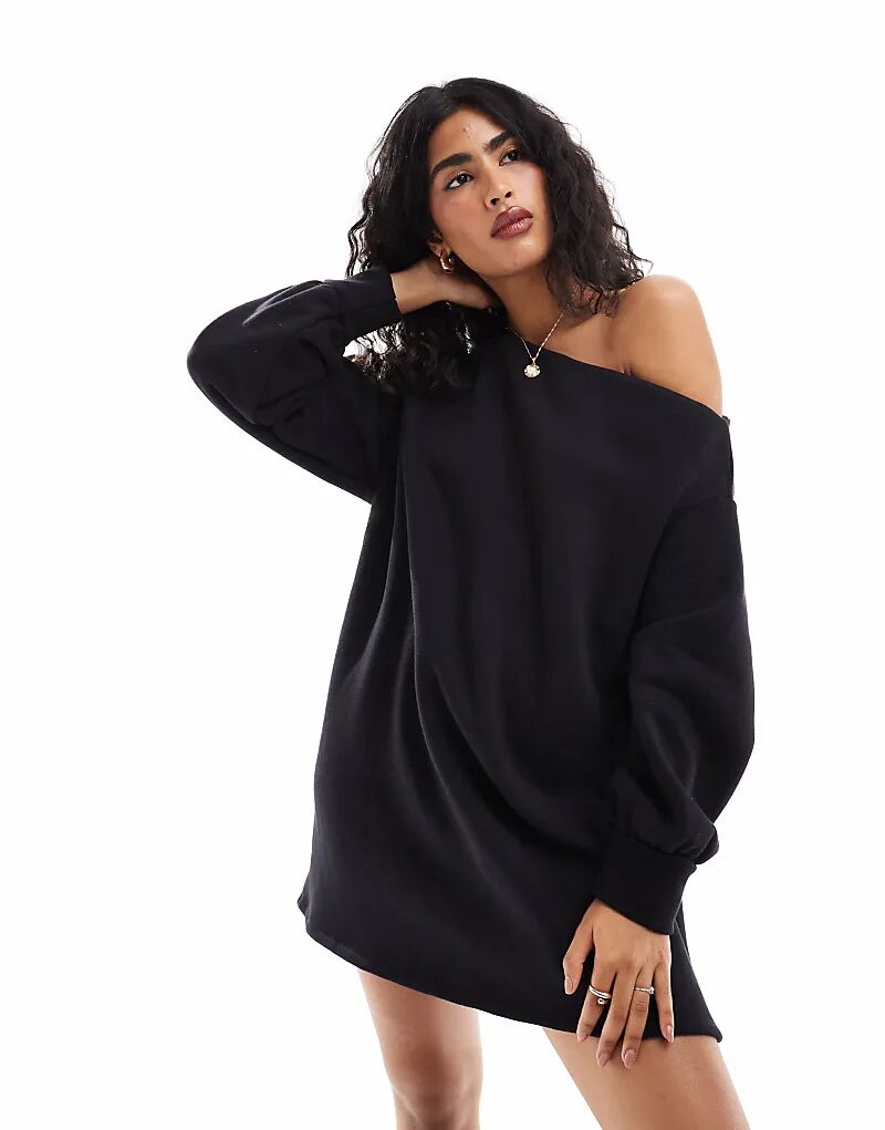 

Асимметричное трикотажное мини-платье черного цвета ASOS DESIGN