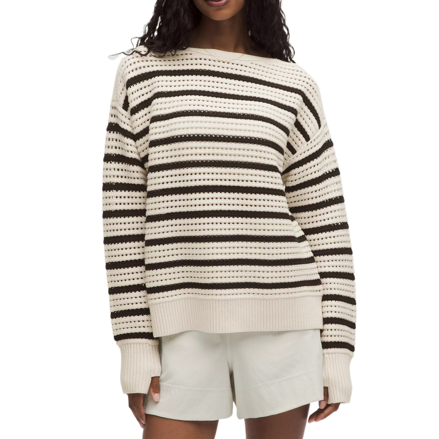 

Хлопковый вязаный пуловер женский Lululemon, светлая слоновая кость/черный