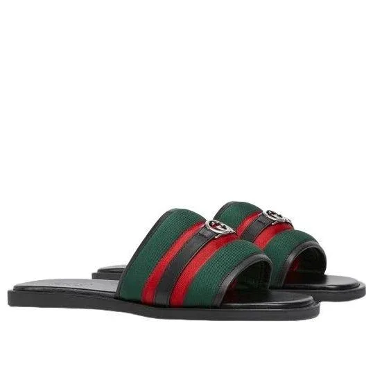 Шлепанцы Gucci 25 Interlocking G, цвет «Черный, зеленый, красный» — фото 2
