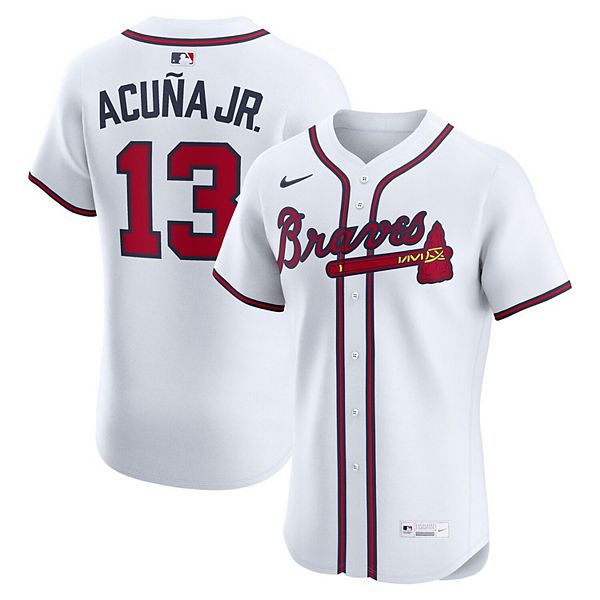 

Мужская белая домашняя элитная игровая футболка ronald acuña jr atlanta braves Nike