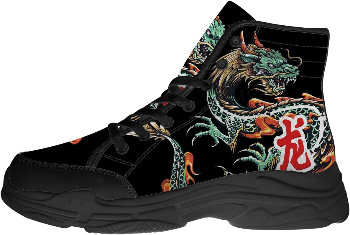 

Высокие кеды Dragon для мужчин, кроссовки на шнуровке с платформой из канваса, подарки для него и для нее Generic, черный/зеленый