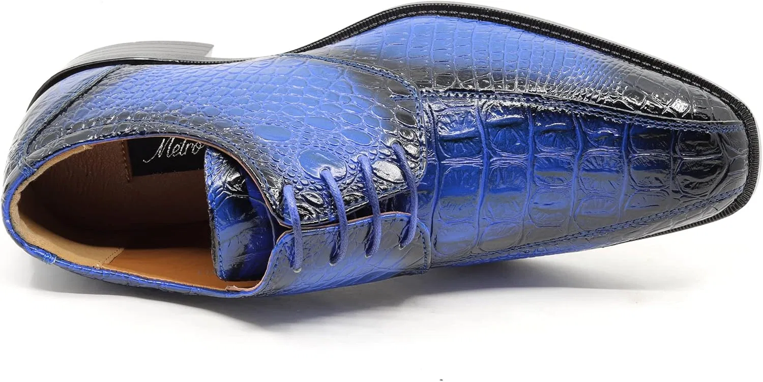 Мужские оксфорды с крокодиловым принтом, шнуровка, Crocodile-03 Metrocharm, Royal — фото 4