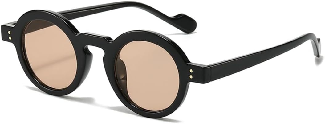 

Ретро маленькие круглые солнцезащитные очки для женщин, модные, с прозрачными линзами цвета океана, защита от УФ-излучения UV400, мужские, с заклепками, в стиле панк UUPTTPL, Black Champagne