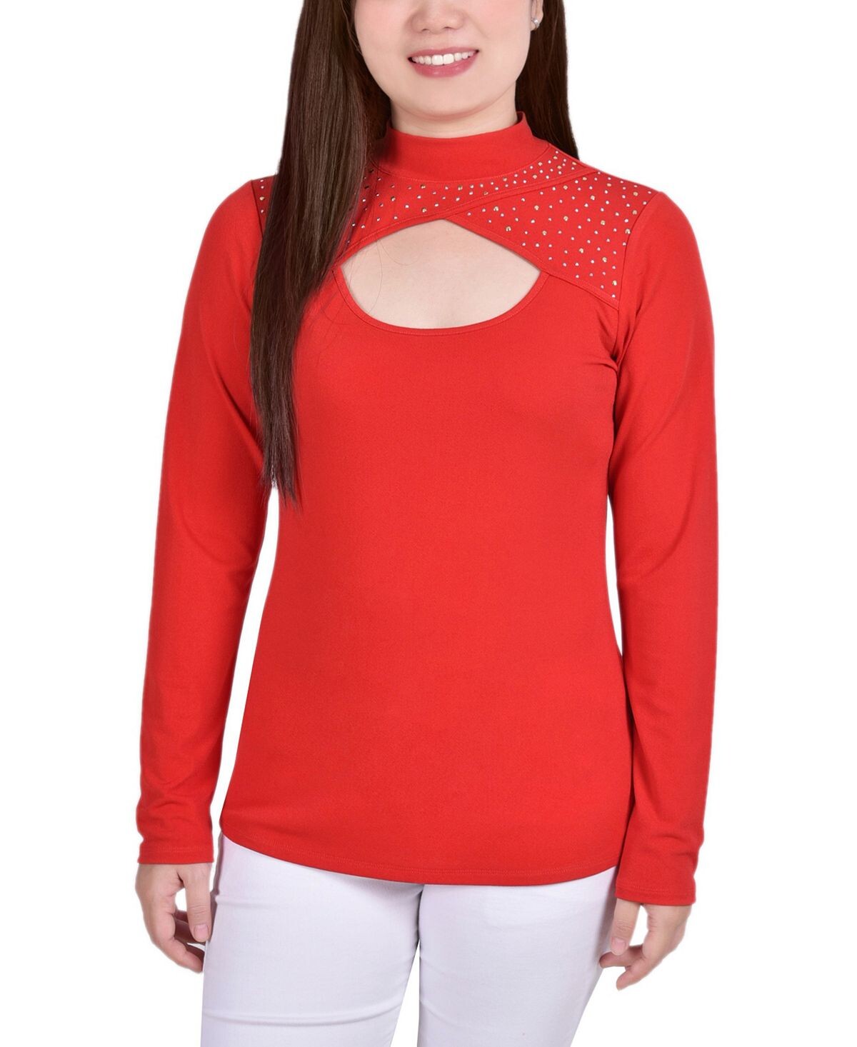 

Миниатюрный топ с длинными рукавами и заклепками NY Collection
