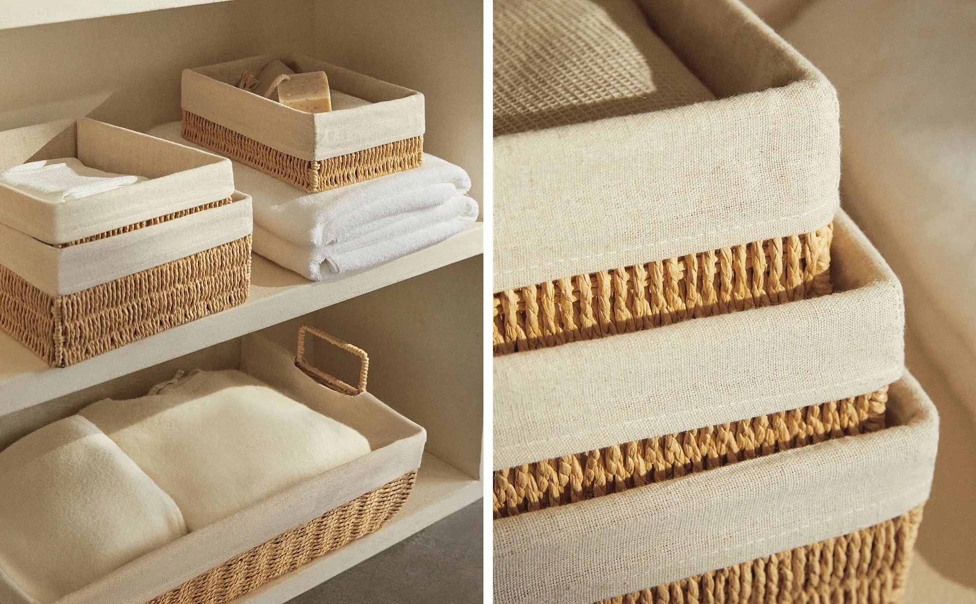 

Внутренняя корзина из ткани прямоугольной формы Zara Home, светло-бежевый