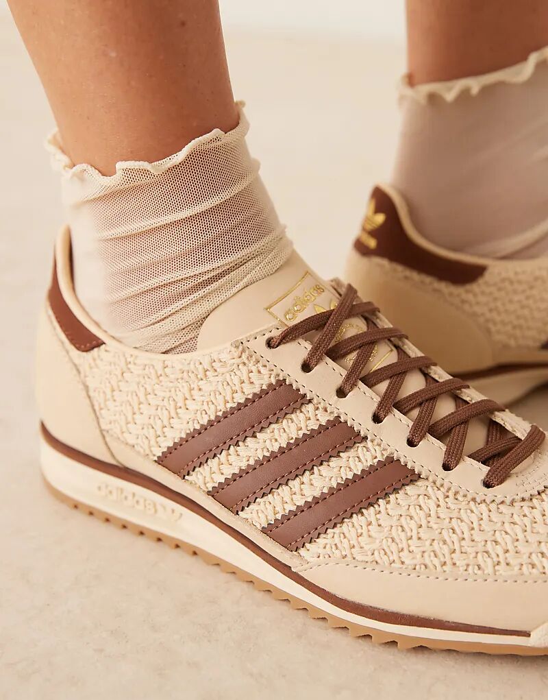 Кроссовки adidas Originals SL 72 OG кремового и коричневого цветов с плетением — фото 4