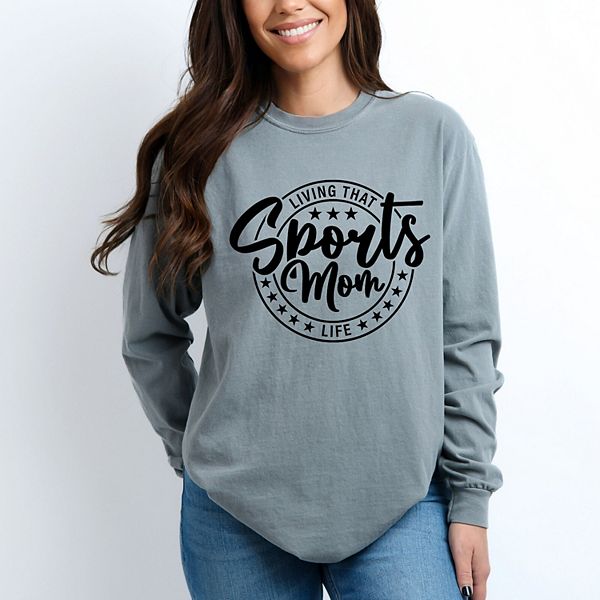 

Футболка с длинным рукавом Living that sports mom life stars garment dyed Simply Sage Market, Grey