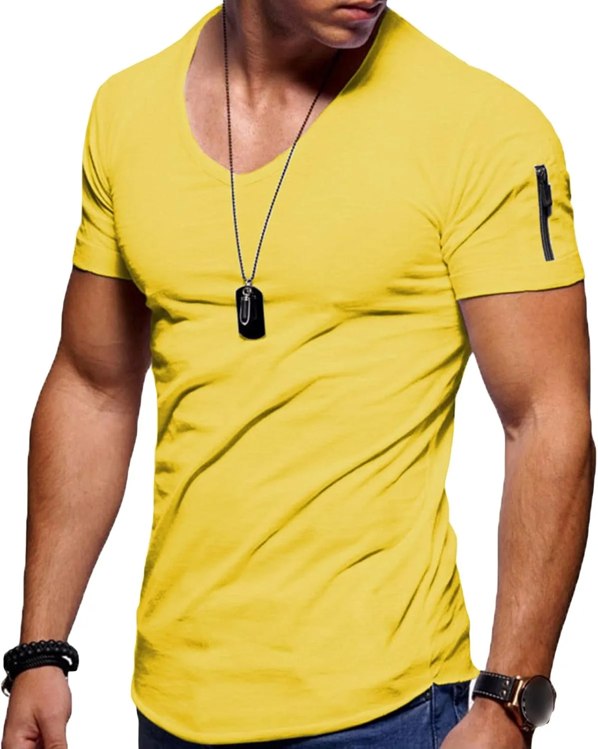 

Мужская футболка V-образного выреза с карманом на молнии Maiyifu-GJ