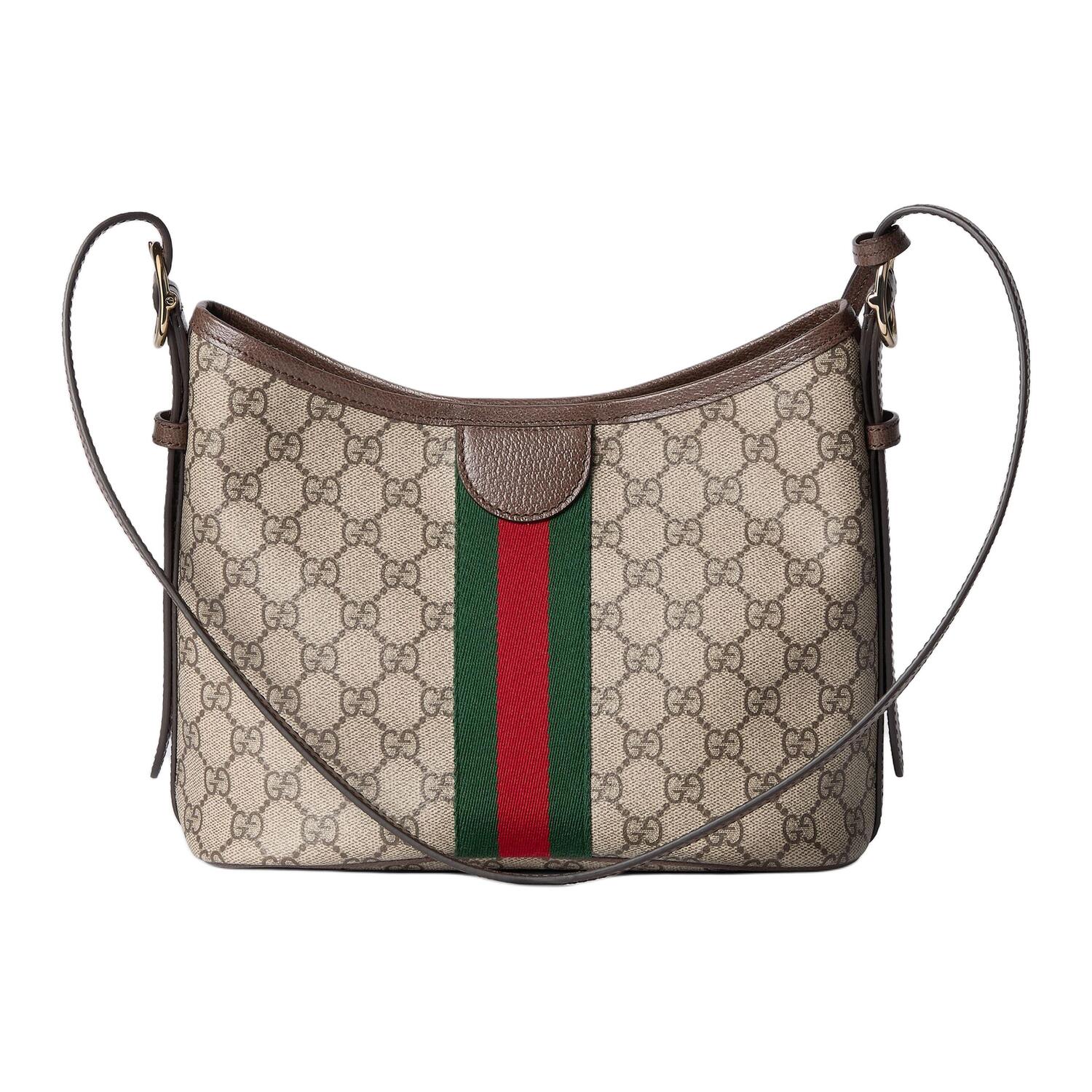 GUCCI Сумка через плечо OphidiaGG Monogram Coated Fabric Small женская бежевая и темно-коричневая — фото 4