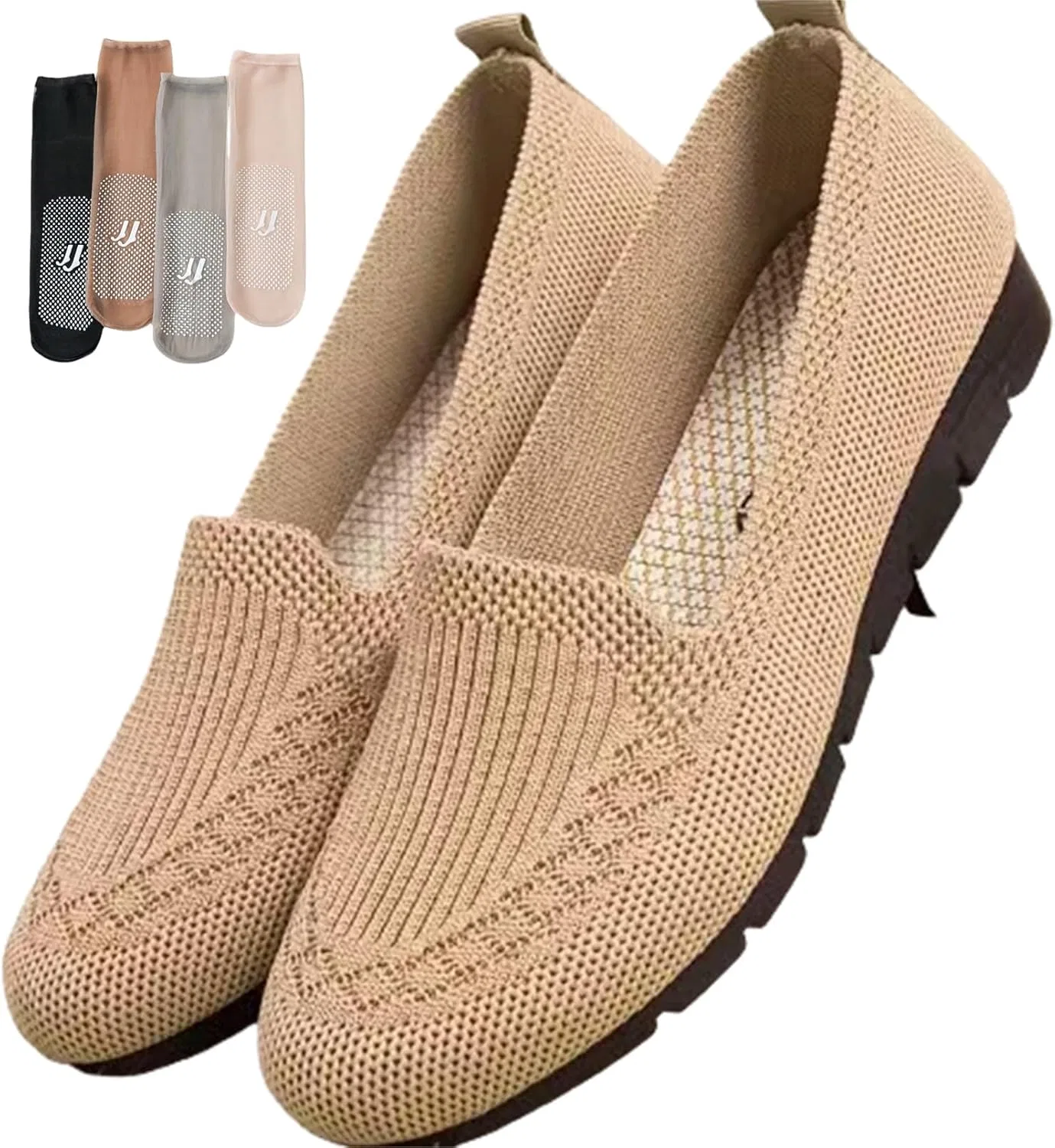 Лоферы ортопедические из трикотажа, нескользящие, Beige