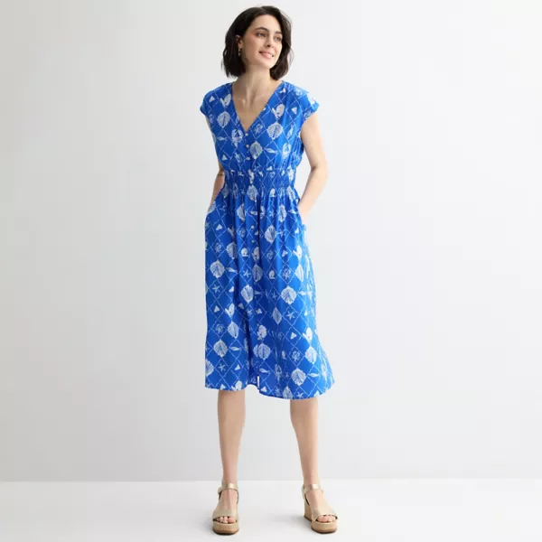 

Женское платье миди с застежкой на пуговицы и сборками Sonoma Goods For Life, цвет blue nautical print