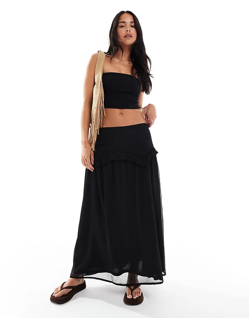 

Юбка мидакси Wednesday's Girl с струящимися оборками, черного цвета