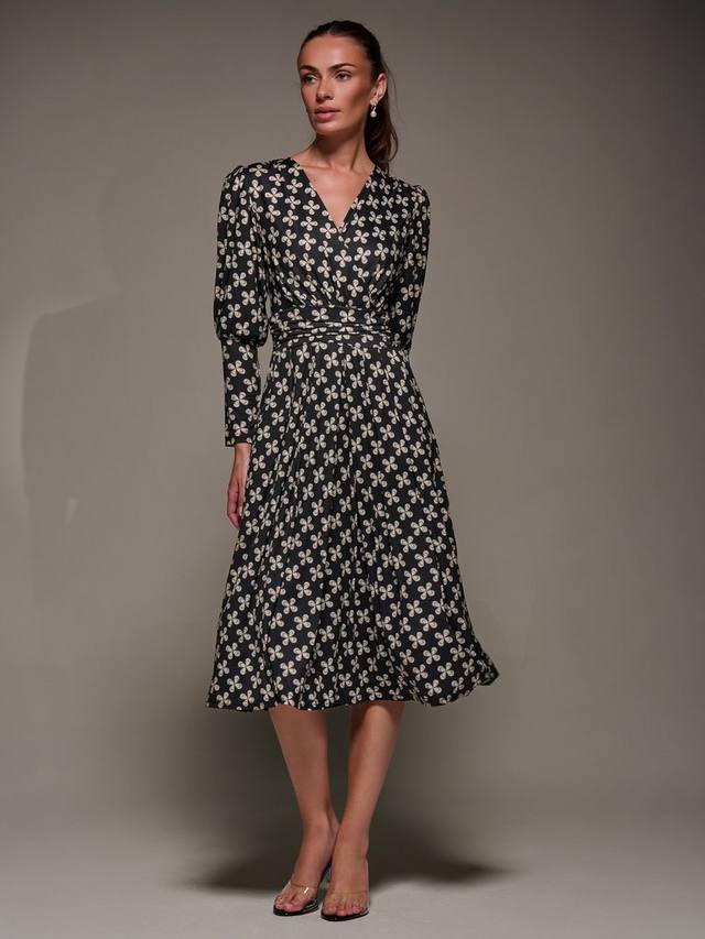 

Платье миди из джерси с абстрактным цветочным принтом и пышными рукавами Jolie Moi, Black Pattern