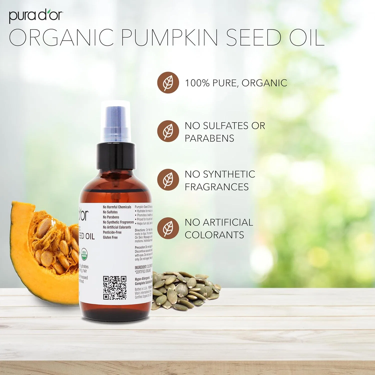 Масло для тела и лица PURA D'OR Organic Pumpkin Seed Oil, 118 мл — фото 2