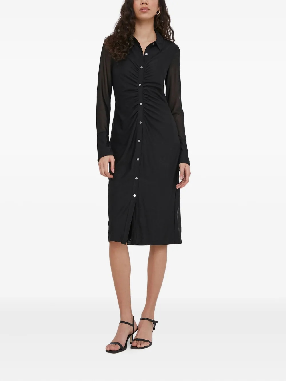 

Платье миди со сборками и пуговицами Dkny, черный