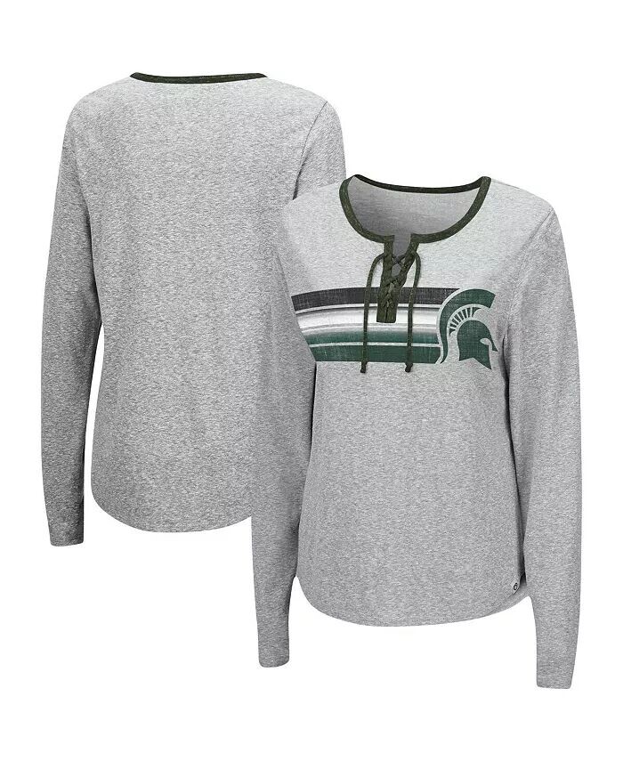 

Женская серая футболка Michigan State Spartans Sundial Tri-Blend со шнуровкой и длинными рукавами Colosseum