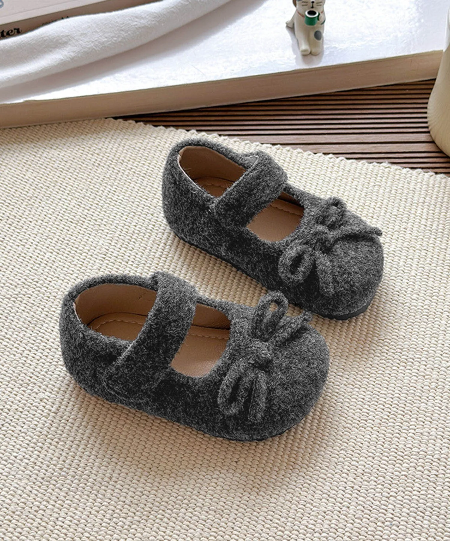 Детские туфли с ремешками, похожими на шерсть Aimoha Kids, Dark Gray