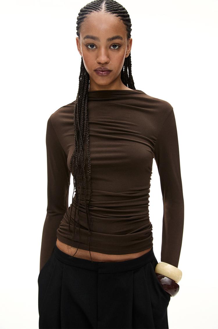 

Топ с длинными рукавами и сборками Pull And Bear, коричневый