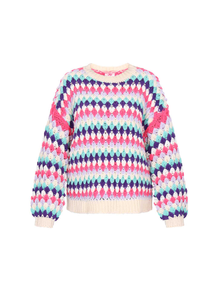 

Женский свитер бирюзового цвета с разноцветной отделкой myMo