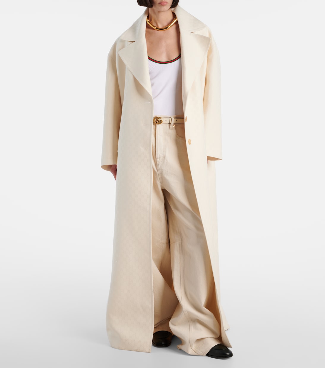 Майка из хлопка в рубчик Gucci, White/Mix — фото 2