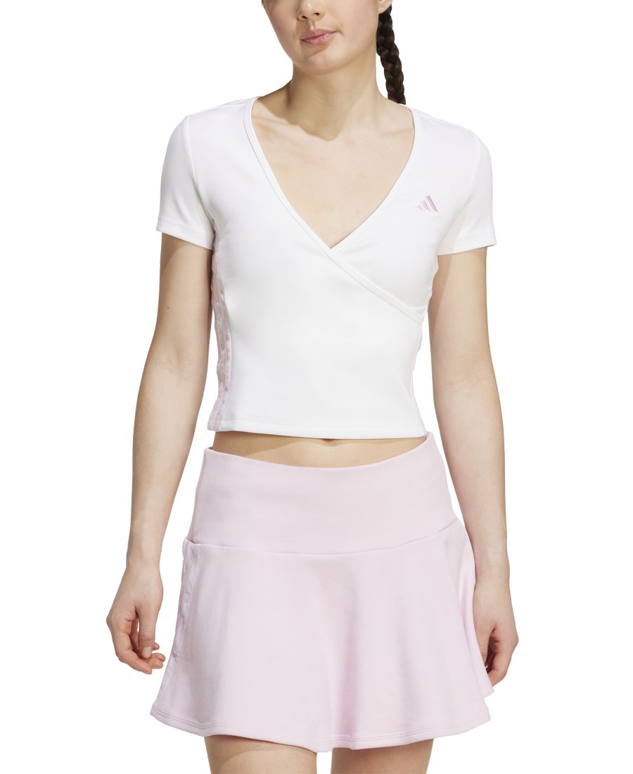 

Женская футболка с короткими рукавами, V-образным вырезом и тремя полосками Adidas, White/clear Pink, Белый, Женская футболка с короткими рукавами, V-образным вырезом и тремя полосками Adidas, White/clear Pink