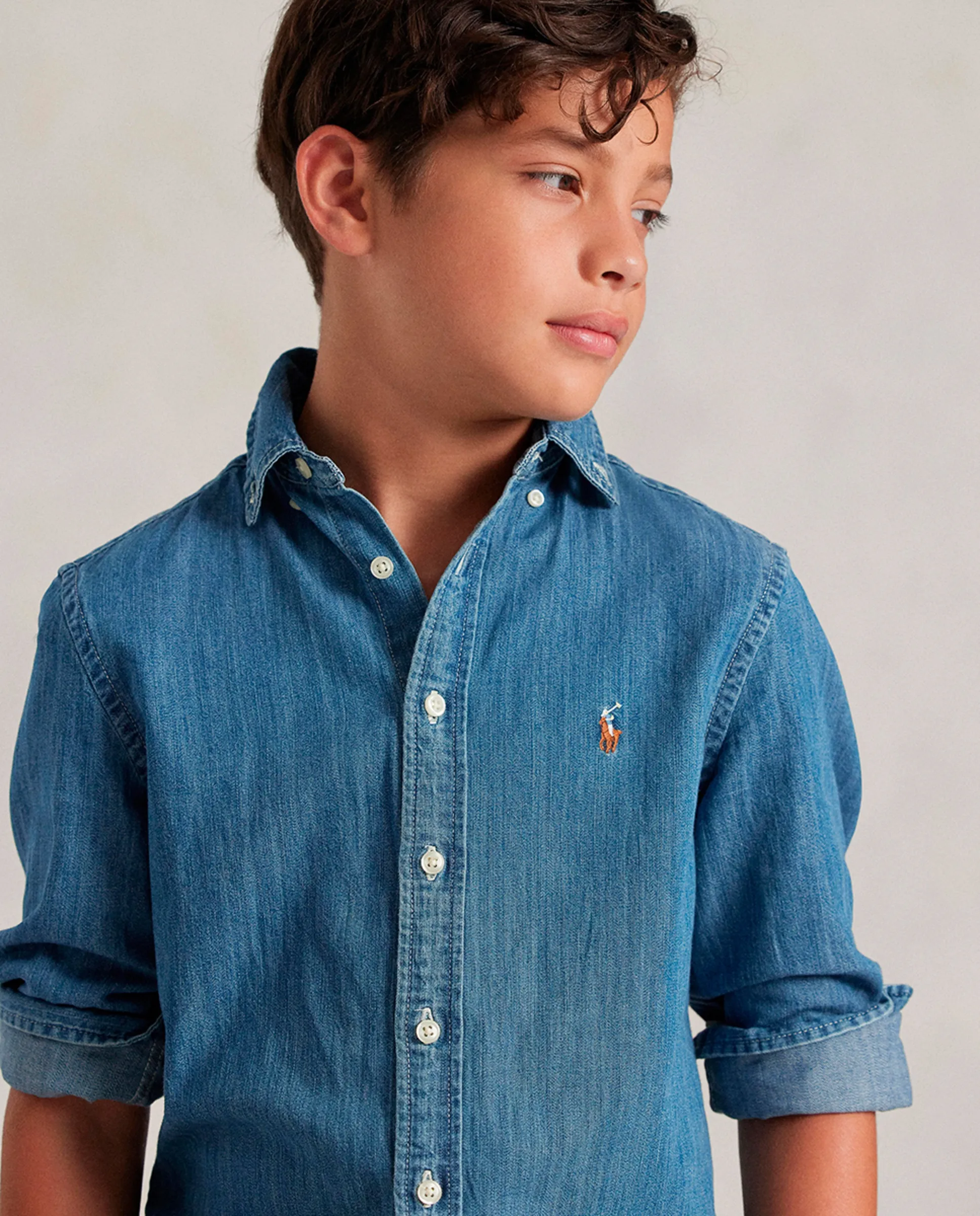 Детская джинсовая рубашка из хлопка Polo Ralph Lauren, индиго — фото 2