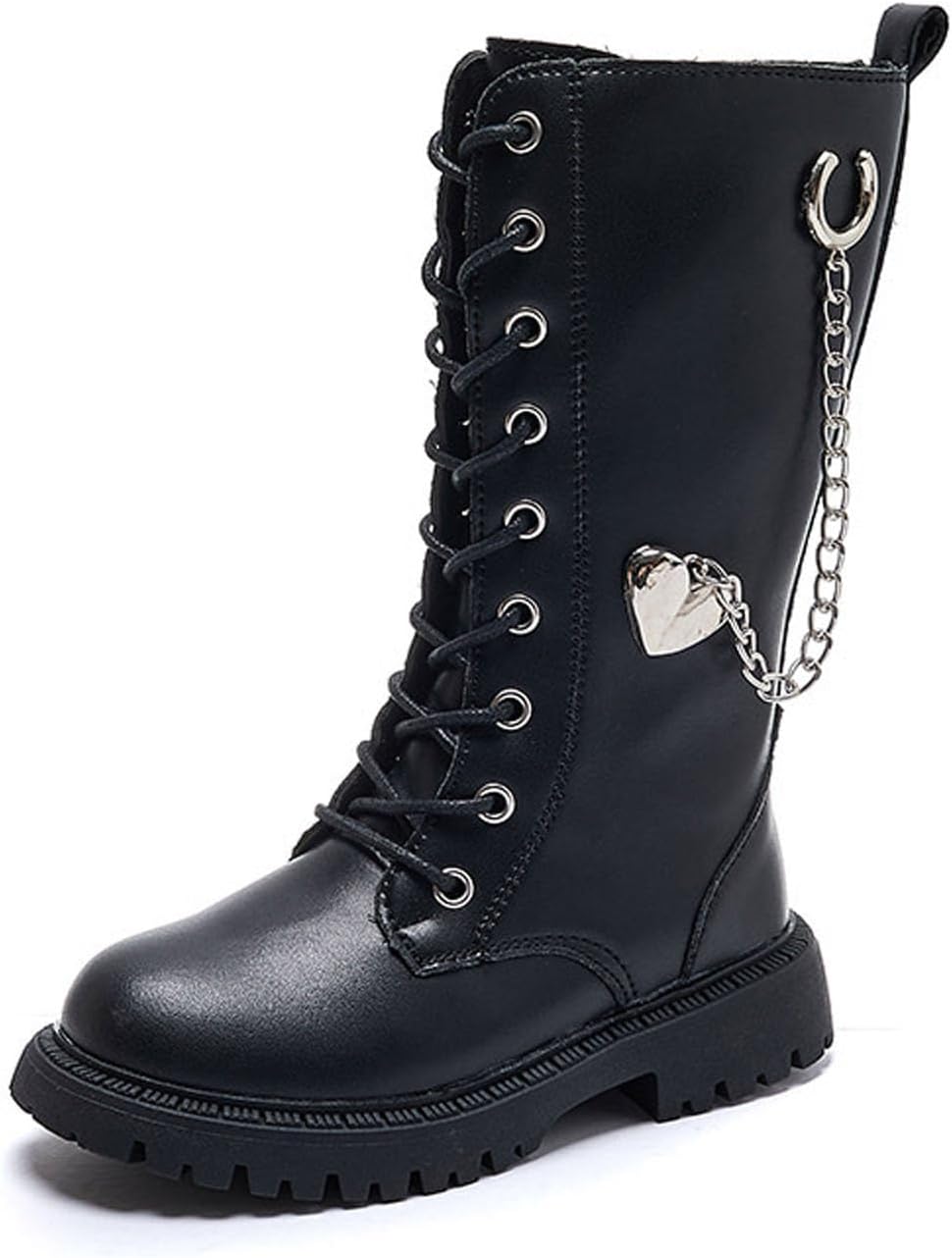 

Generic Детские сапоги для девочек до колена, с молнией и шнуровкой, боевые сапоги 2025 года, модные кожаные школьные сапоги, панк-готика, белые ботильоны, на возраст 4-12 лет