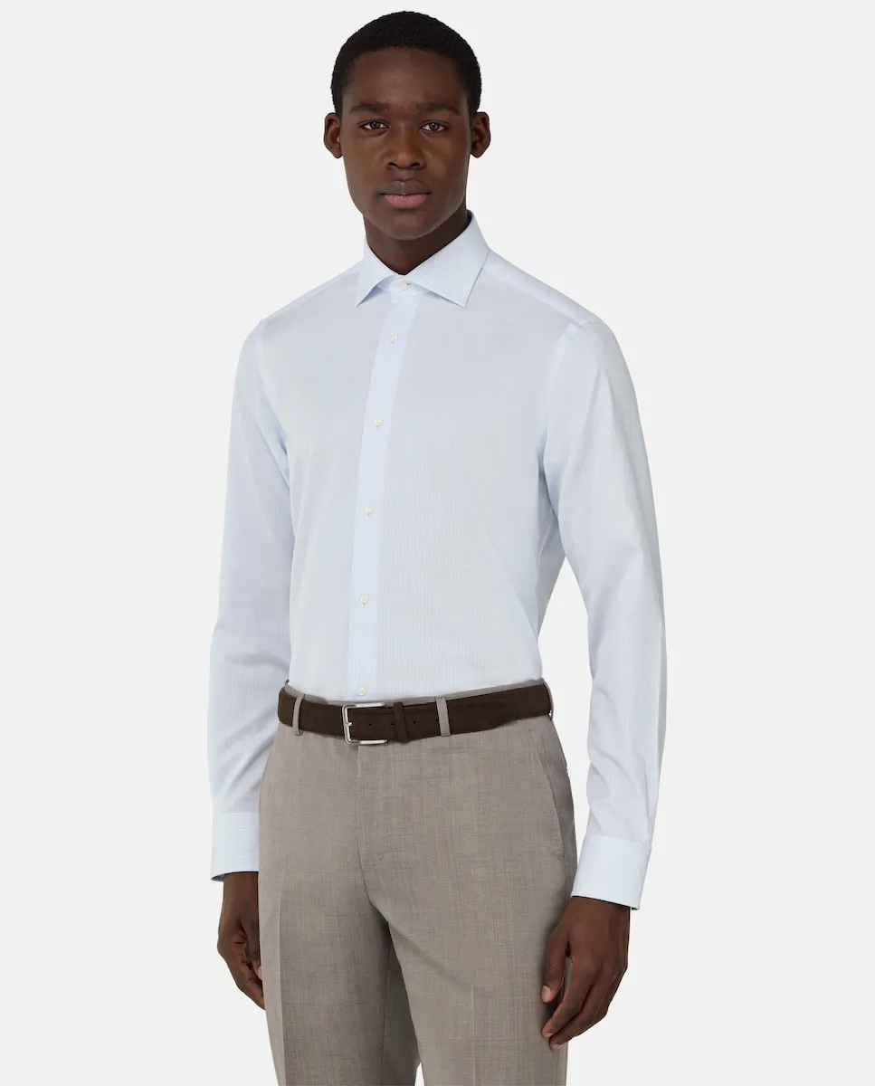 

Мужская приталенная хлопковая рубашка в клетку Boggi Milano, светло-голубой