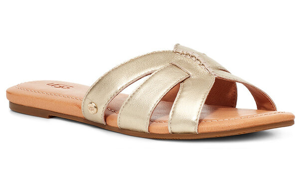 Модные сандалии teague коричневые золотистые тапочки Ugg, коричневый — фото 4