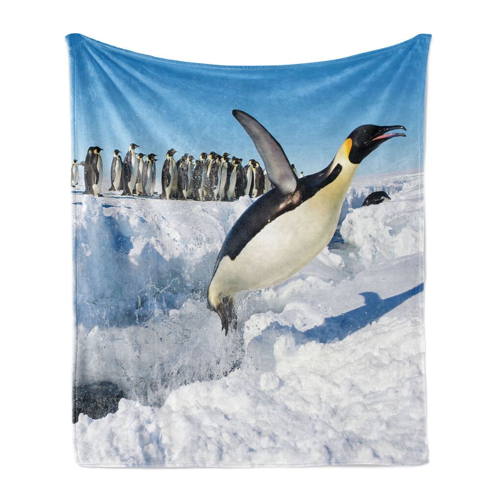 

Мягкое фланелевое флисовое одеяло ABAKUHAUS Penguin, пингвины-поляки, дикая природа, плавание, летающие танцующие семьи, айсберги Антарктиды, 175 x 230 см, разноцветные