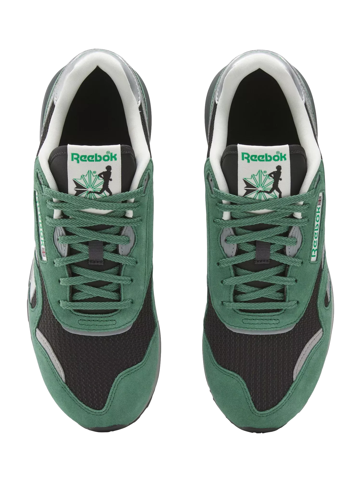 Классические нейлоновые кроссовки на шнуровке Nylon 89, зелено-черно-серые Reebok — фото 3