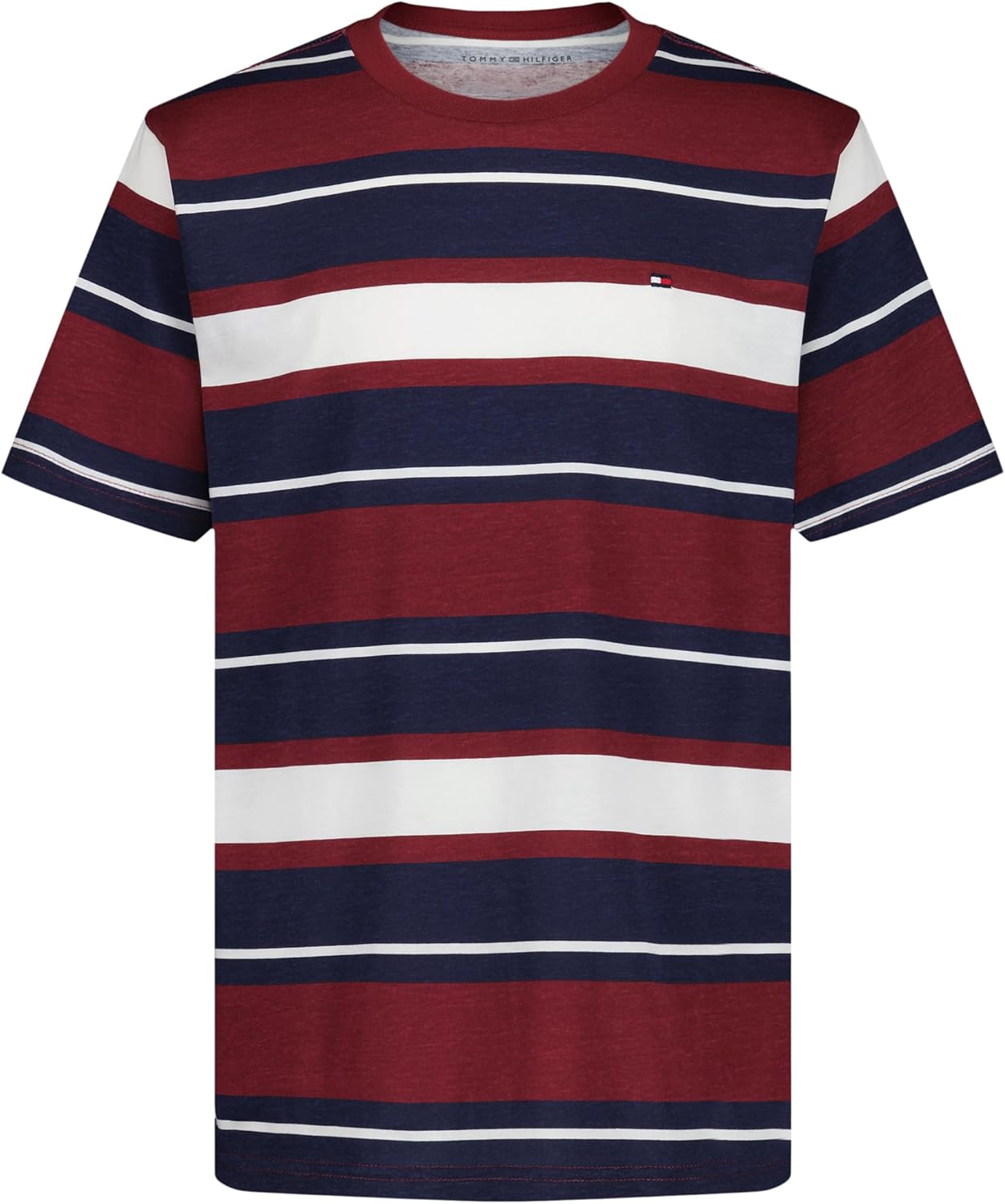 

Футболка Tommy Hilfiger Boys с короткими рукавами, полосатой отделкой и круглым вырезом, мягкая, удобная, свободного кроя, Major Syrah