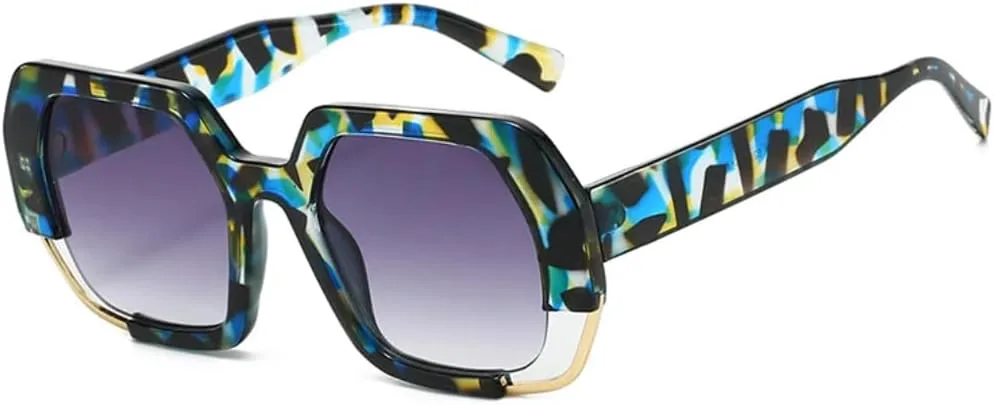 

Солнцезащитные очки Polygon Square для женщин, модные градиентные очки с защитой от УФ-излучения UV400 для мужчин, прозрачная оправа TVTBBVV, Blue Pattern Gray