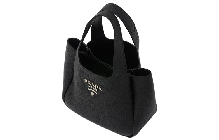 PRADA Кожаная корзина из телячьей кожи с личи грани женская черная — фото 3